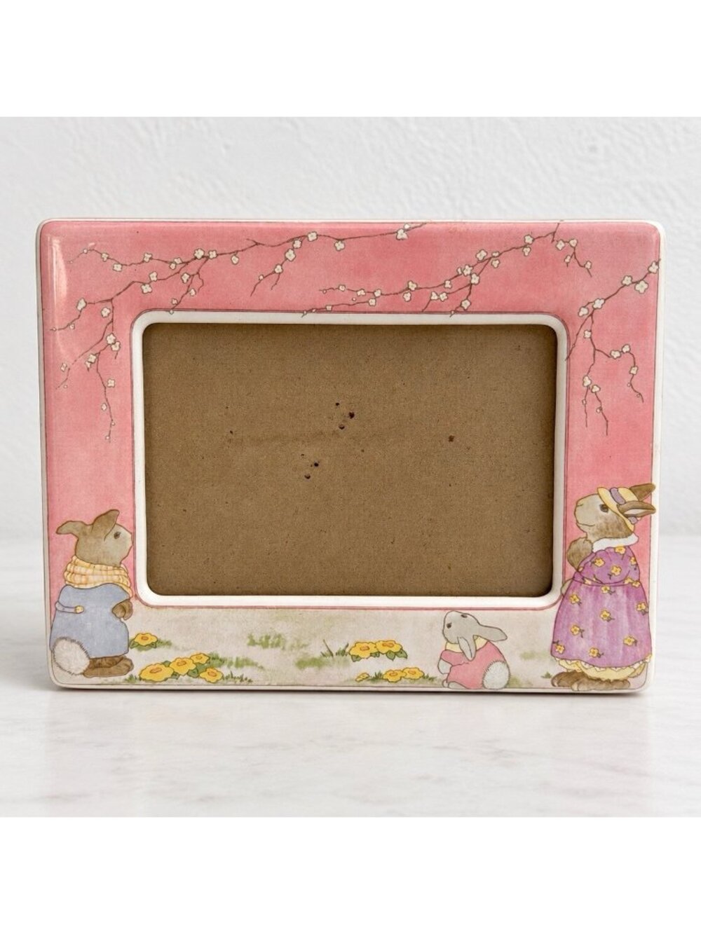 Vintage Liz Shepherd x Terragrafics Bunny Pink Ceramic Frame Nursery Baby Decor